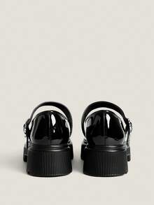 Muvela Giày đế cao bằng da bóng thiết kế khóa cài dành cho nữ - màu đen - Xem 3