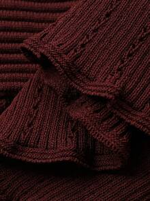 DAZY 2件套优雅荷叶边修身美人鱼裙和毛衣套装，女士 - 酒紅色 - 查看 8