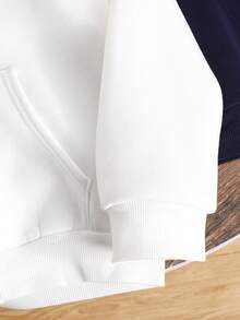 SHEIN 两件套少女休闲可爱日常舒适简约针织衫，蓝白相间，连帽长袖，适合外出、上学、日常聚会、秋冬季穿着。 - 藍白色 - 查看 3