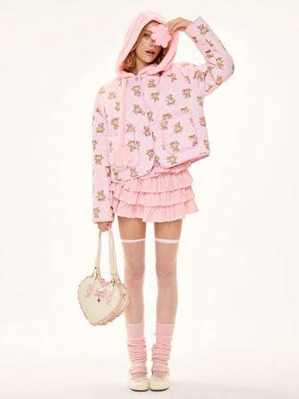 Kawaii Cute Bear All-Over Print Padded Coat