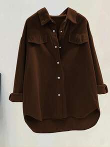 SHEIN LUNE 大码灯芯绒长袖宽松衬衫