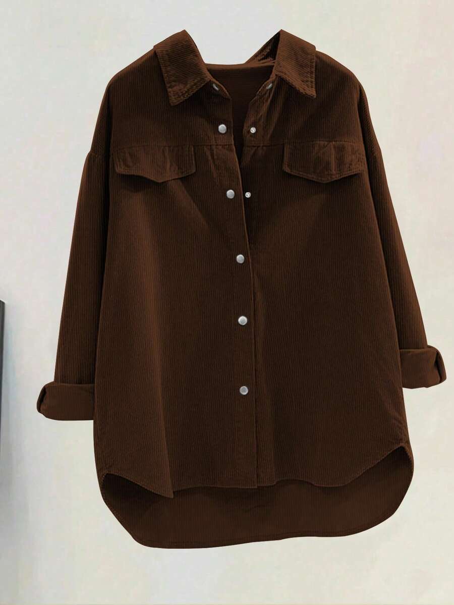 SHEIN LUNE 大码灯芯绒长袖宽松衬衫