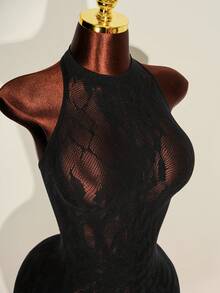 SHEIN Unity Sexy Black Punk Style Jacquard Halter Bodycon Dress - Black - View 4