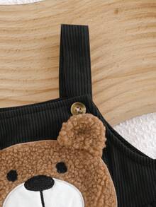 Cozy Pixies Baby Boy Cartoon Bear Pattern Bib, Jumpsuit Versatile & Comfortable - Black - View 3