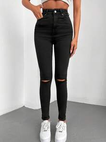 SHEIN Tall Women Tall High Waist Ripped Skinny Jeans
