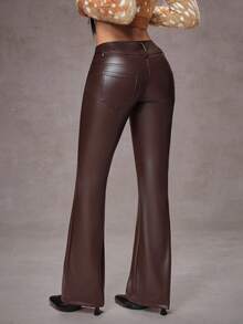 Jeanoix Casual Versatile Y2K PU Leather Straight Leg Slim Fit Women Pants