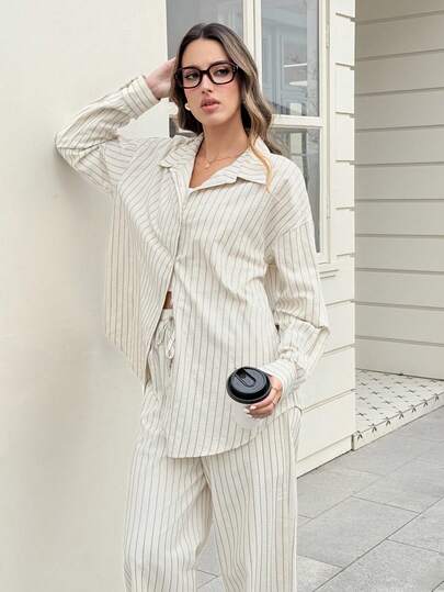 HautHeat 女士条纹上衣和裤子睡衣套装，秋冬服装