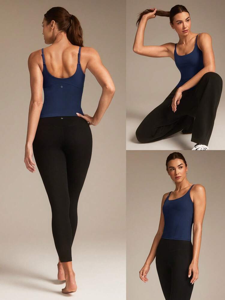 FeatherFit™ Recharge Slim Fit Low Neck Adjustable Straps Removable Cups Waist Length Active Tank Low-Impact Yoga Pilates Studio Daily Casual Wear  Spring Summer