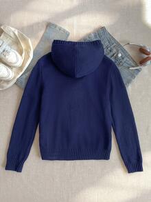 PrepCrw 1pc Tween Boys Elegant School Style Casual Urban Puppy Graphic Navy Blue Hoodie Pullover Sweater, Suitable For Outings, Gatherings, Back To School, Winter - Navy Blue - View 2