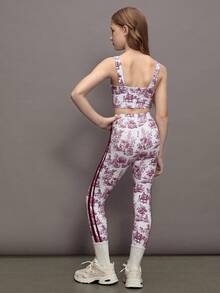 SHEIN Tween Girls Sketchy Print Tank Top & Leggings Set, High Stretch Fitted Racerback Tank With Pleated Bust Detail Paired With Skinny Leggings, Suitable For Fitness, Cycling, Jogging, Sports, And Casual Wear - White - View 2
