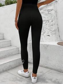 SHEIN LUNE 女士休闲运动针织紧身裤 - 黑色 - 查看 2