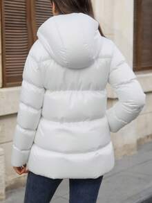 EURMUSE DETACHABLE ZIPPER WINTER LONG WHITE COAT - White - View 2