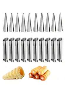 牛角面包锥模具 - 可重复使用的不锈钢管，适用于自制空心糕点，专业DIY烘焙工具 - 銀色 - 查看 9