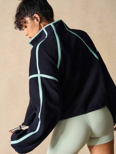 VARSIVA Women's Casual Colorblock Patchwork Fleece Jacket, Autumn/Winter Activewear Jacket Gym Zip Up Jacket Tennis Jacket Work Out Jacket, Fleece Jacket, Suitable For Fall Winter, Casual Gym Yoga Outdoor Holiday Vacation