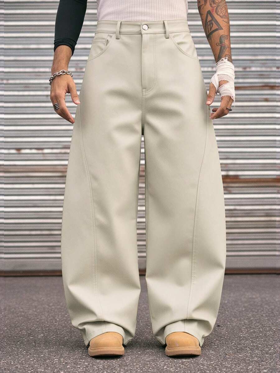 AXEPEAK Fashionable Streetwear Style Wide Leg Long Pants For Men - Khaki - View 1