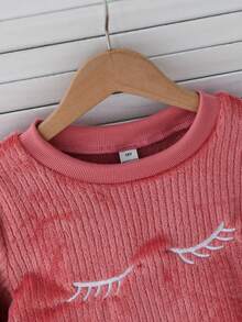 1. Girls Comfortable Minimalist Fashion Bow Plush Long Sleeve & Pants Casual 2 Pieces Loungewear, Soft Flannel Eyelash Embroidery - Red and White - View 5