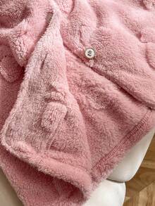 Elladie kids Girls (Small) Sweet Cute Fresh Heart & Bow Pattern Long Sleeve Casual Minimalist Stylish Pink Long Wool Blend Coat Pink Cardigans For Girls - Pink - View 5