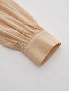 SHEIN Stylify 女士休闲围巾系腰简约纯色长袖A字连衣裙，秋冬款 - 杏色 - 查看 10
