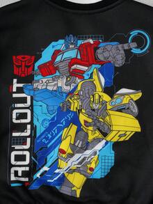 Transformers X SHEIN 男童机器人印花拉链领撞色长袖针织户外运动休闲棒球夹克 - 彩色 - 查看 5
