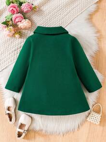 SHEIN Elladie kids Abrigo largo con cuello con volantes y doble botonadura para niñas jóvenes - Verde Oscuro - Ver 2