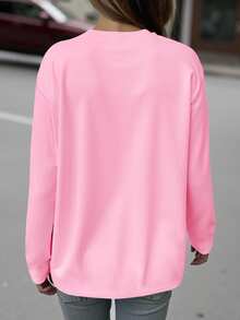 EMERY ROSE T-shirt casual à manches longues, col rond, épaules tombantes, imprimé cerises, grande taille pour femmes - Rose bonbon - Voir 2