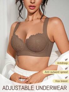 1pc Women's Soft & Comfortable Wireless Adjustable Strap Lift & Support Bra - Mocha Brown - View 5