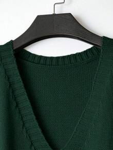 SHEIN LUNE Nueva Top de Chaleco de Punto de unicolor, Estilo Minimalista Europeo, Versátil y de Moda - Verde Oscuro - Ver 3