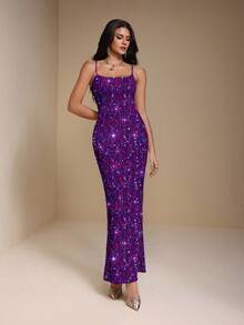 Glamance ORANGE STUDIO Elegant Party Sequin & Beaded Long Dress For Women, Suitable For Autumn & Winter Purple Sequin Dress Sequence Dress Gowns Glamorous Dress Bodycon Maxi Dress Women Chic Stylish Clothing Collection New Year