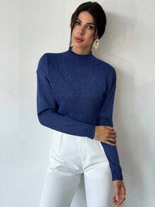 Firerie 女士优雅休闲通勤办公装，多色长袖高领宽松休闲百搭针织衫，秋季、冬季，百搭上衣，教师款，秋季 - 水鴨藍 - 查看 5