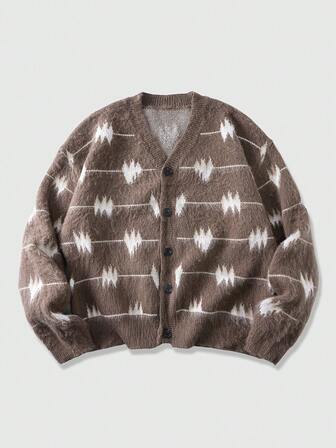 Herren Lässig Herz Muster Strickjacke, Herbst/Winter