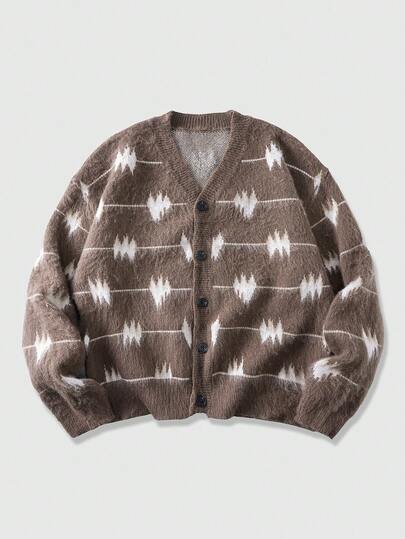 Cardigan tricoté à motif cœur décontracté pour hommes, automne/hiver