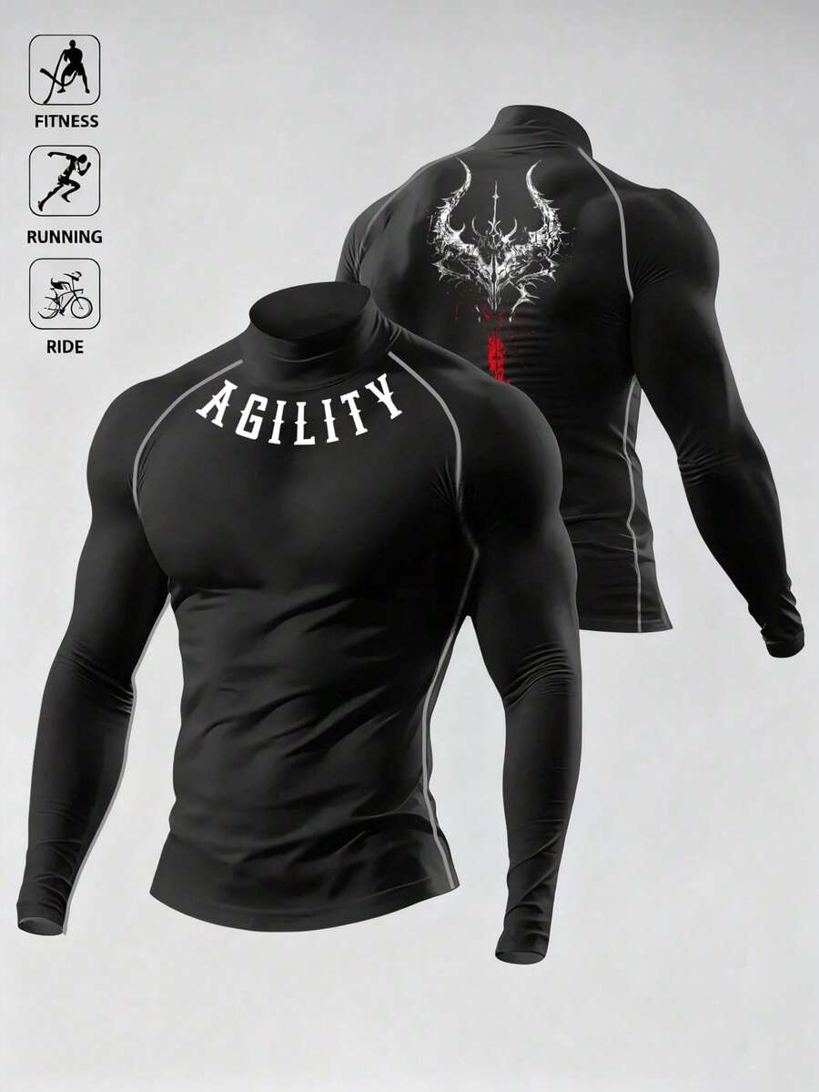 Acti Log Áo thun thể thao dài tay nam, thích hợp cho chạy bộ, đạp xe, tập gym, áo nén dài tay nam, áo nén cổ lọ nam, áo nén nam - màu đen - Xem 1
