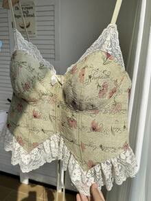 SHEIN EZwear 大码女式性感法式蕾丝花卉拼布文胸 - 彩色 - 查看 3