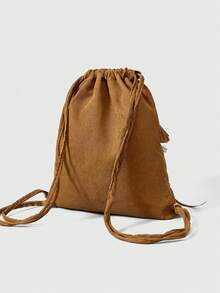 ROMWE Fairycore Vintage Brown Corduroy Ruffle & Bow Decor Backpack, Y2K Kawaii Drawstring Bag For School & Daily Outfits - Multicolor - coffee - View 6