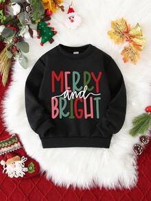 Kleine Mädchen Lässig Stil kreatives, witziges, buntes Buchstabengrafik Grundlegendes Rundausschnitt Sweatshirt, für Weihnachten - Schwarz - Übersicht 3