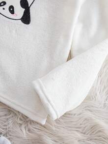 Genkimix Kids 2件套大童加厚毛绒圆领长袖长裤睡衣套装，可爱熊猫图案，灰色，时尚家居服，秋冬款 - 白色 - 查看 5