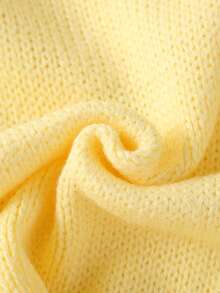 SHEIN Vintaside Kids 女婴针织长袖毛衣，百搭绿色和浅绿色，优雅刺绣短袖设计，适合秋冬季节、日常穿着、上学、居家、户外、旅行。 - 黃色 - 查看 3