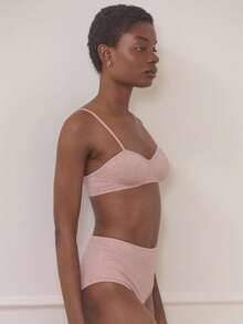 lacRébo 浅粉色纹理内衣套装，包含塑形胸衣式文胸和高腰内裤，浪漫风格 - 粉色 - 查看 3