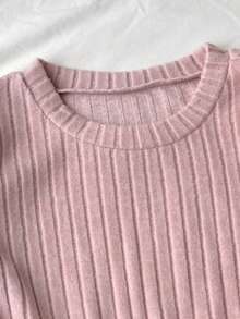 少女碎花拼接圆领长袖休闲连衣裙 - 粉色 - 查看 7