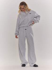 MUSERA 阔腿印花慢跑裤运动套装休闲裤舒适日常秋冬圣诞 - 淺灰色 - 查看 1