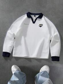 Manfinity Homme 男士长袖 Polo 衫，成熟休闲风格，印花图案，适合日常穿着 - 彩色 - 查看 6