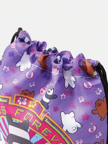 We Bare Bears X SHEIN Cartoon & Letter Print Travel Drawstring Bags, Multi-Size Storage Pouches - Violet Purple - View 5