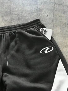 AXEPEAK Conjunto de sudadera con capucha y pantalón de chándal con parches de color contrastante para hombre - Blanco y Negro - Ver 3