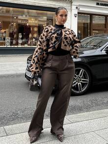 NegzBox Cardigan Motif Leopard dan Pita Gaya Y2K untuk Musim Gugur, Atasan Lengan Panjang - MultiWarna - View 4