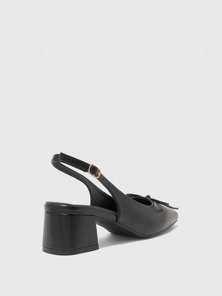 CUCCOO BIZCHIC Women's Classic Slip-On Mid-Heel Pumps With Bow Accent, Black, Versatile For Work And Everyday Wear For Christmas Spring Shoes