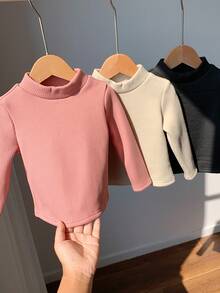 3件套女婴纯色针织荷叶边长袖上衣，加厚保暖内衬，适合秋冬季穿着 - 彩色 - 查看 7