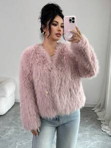 Rafferiza Fashionable Heavy-Duty New Black & White Short Fluffy Jacket, Elegant Design For Women, Autumn/Winter