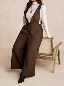EMERY ROSE 大码灯芯绒工装裤 - 咖啡棕 - 查看 3