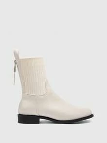 CUCCOO BIZCHIC Fashionable Versatile Round Toe Flat Ankle Boots For Christmas - Beige - View 2