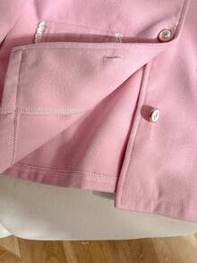 Süßer und niedlicher Pullover für Kleine Kleine Mädchen mit Fake-Tasche, Spitzenbesatz, Langarm, in minimalistischem Rosa mit Wollkragen - Pink - Übersicht 5